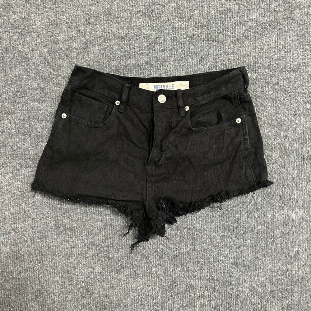 Melville Shorts Womens Size 26 Black Denim High Waisted Raw Hem Frayed Casual